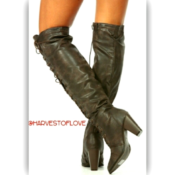 ⚜(1 SZ10)LEFT. HEEL LACE UP KNEE HIGH BOOTS - Picture 4 of 4